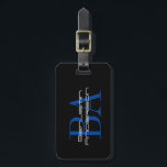 Étiquette À Bagage Monogramme masculin personnalisé<br><div class="desc">Élégante étiquette monogramme noir,  bleu et blanc. Conception de monogramme d'initiales branchées en majuscules de bloc et votre nom imprimé sur le monogramme en caractères élégants modernes. Un cadeau parfait pour papa,  père,  oncle,  mari,  frère,  grand-père,  etc.</div>