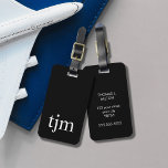 Étiquette À Bagage Monogramme Masculine noir et blanc simple<br><div class="desc">Simple design élégant personnalisable porte-bagages design avec arrière - plan noir,  monogramme blanc gras.</div>