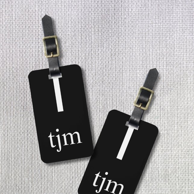 Étiquette À Bagage Monogramme Masculine simple en ligne noire et blan (Créateur téléchargé)