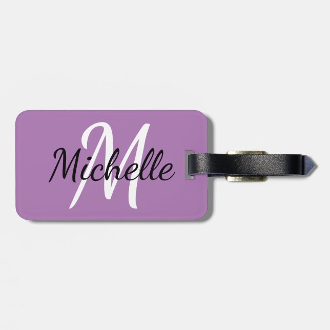 Étiquette À Bagage Monogramme mauve moderne simple Initiale et nom (Dos horizontal)