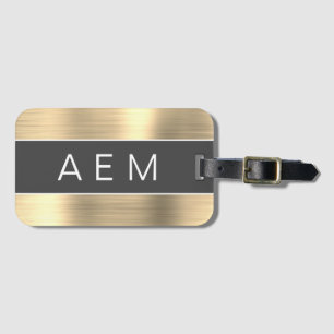 Étiquette À Bagage Monogramme métal brossé or Nom et initiale