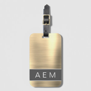 Étiquette À Bagage Monogramme métal brossé or Nom et initiale