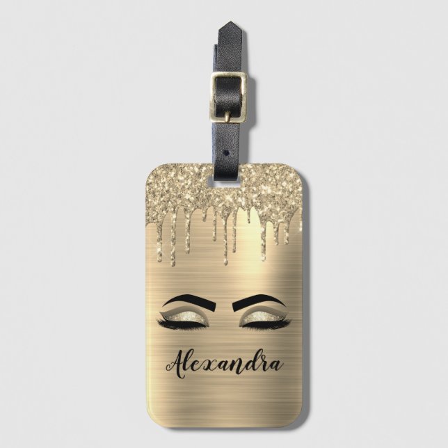 Étiquette À Bagage Monogramme métal brossé or Nom et initiale (Devant Vertical)