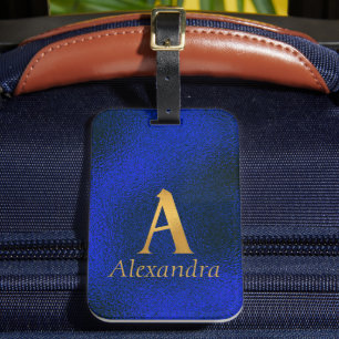 Étiquette À Bagage Monogramme métallique bleu et or A