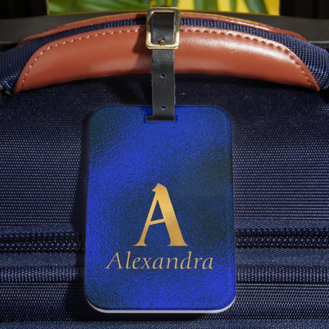 Étiquette À Bagage Monogramme métallique bleu et or A (Insitu Rectoal 2)