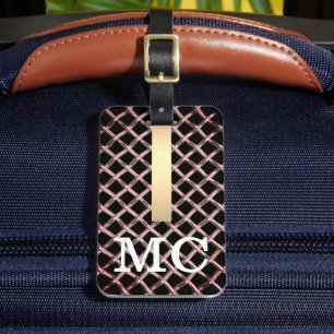 Étiquette À Bagage Monogramme métallique brossé Brown simple et éléga