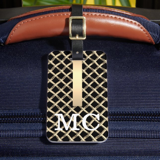 Étiquette À Bagage Monogramme métallique brossé Brown simple et éléga (Insitu Rectoal 2)
