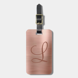 Étiquette À Bagage Monogramme métallique brossé Chic Rose Gold Initia