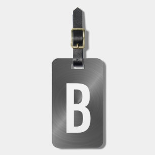 Étiquette À Bagage Monogramme métallique brossé gris initial