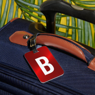 Étiquette À Bagage Monogramme métallique brossé rouge initial