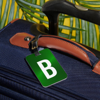 Étiquette À Bagage Monogramme métallique brossé vert initial