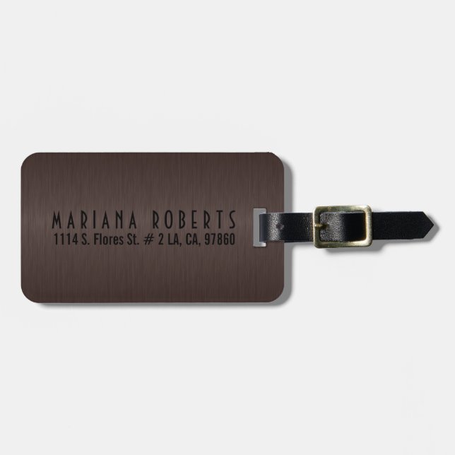 Étiquette À Bagage Monogramme métallique marron 2 aspect aluminium br (Devant horizontal)