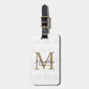 Étiquette À Bagage Monogramme minimaliste de feuille d'anahaw or blan