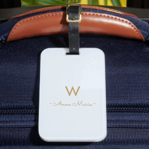 Étiquette À Bagage Monogramme minimaliste or bleu clair moderne