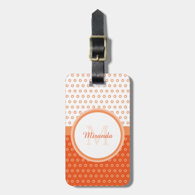 Étiquette À Bagage Monogramme Mod Orange Et Points Blancs Avec Nom (Devant Vertical)