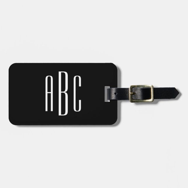 Étiquette À Bagage Monogramme Moderne à Trois Lettres en Noir et Blan (Devant horizontal)