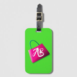 Étiquette À Bagage Monogramme moderne amusant brillant vert rose