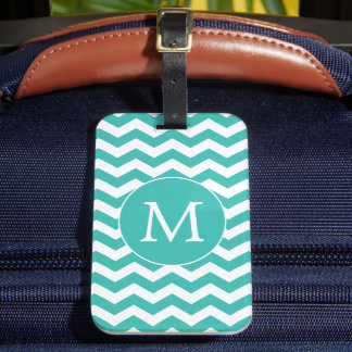 Étiquette À Bagage Monogramme moderne Aqua Chevron Stripes Motif