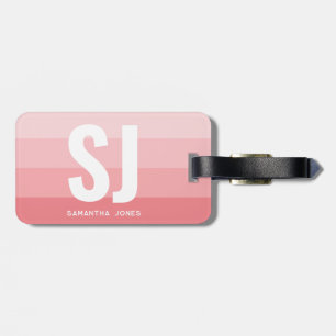 Étiquette À Bagage Monogramme Moderne Arc-en-ciel Blush Pink Stripe I