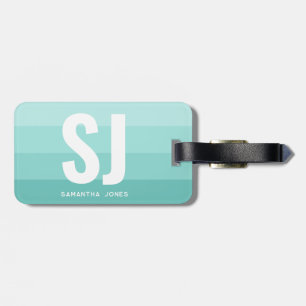Étiquette À Bagage Monogramme Moderne Arc-en-ciel Turquoise Bleu Bleu