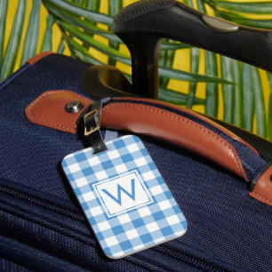Étiquette À Bagage Monogramme moderne bleu clair fille En vichy Motif