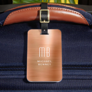 Étiquette À Bagage Monogramme moderne Cuivre métallique