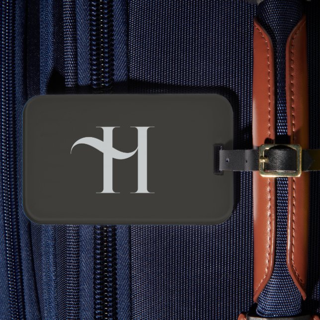 Étiquette À Bagage Monogramme Moderne Élégant Vert Olive Couleur Init (Insitu Rectoal 4)