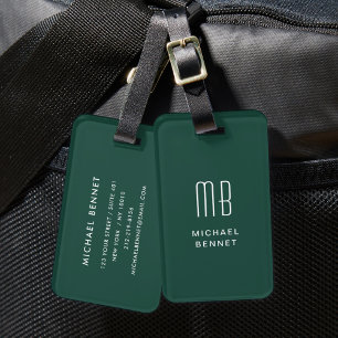 Étiquette À Bagage Monogramme moderne Emerald Green
