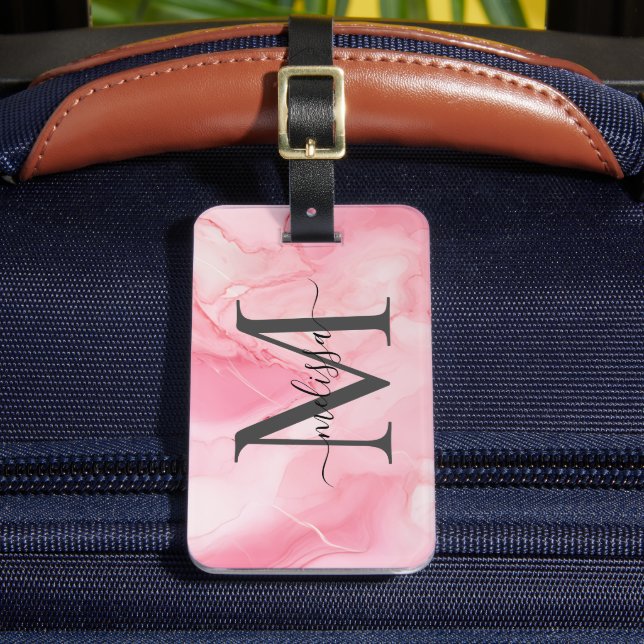 Étiquette À Bagage Monogramme moderne en marbre rose (Insitu Rectoal 2)