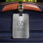 Étiquette À Bagage Monogramme moderne Gris argenté Métallique brossé<br><div class="desc">Élégant Monogramme Moderne Monogramme Gris Argent Brossé Sac Métallique Balise</div>