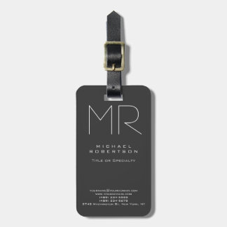 Étiquette À Bagage Monogramme moderne gris blanc minimaliste