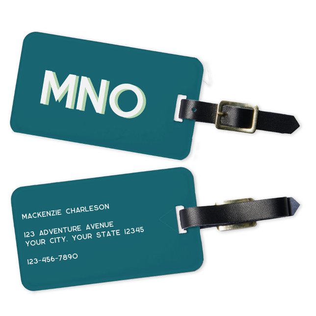 Étiquette À Bagage Monogramme moderne initial (Modern monogram initial personalized drop shadow luggage tag)