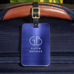 Étiquette À Bagage Monogramme moderne Marine Bleu Brûlé Glam Métalliq<br><div class="desc">Élégant Monogramme moderne Monogramme Marine Bleu Sac métallique brossé Tag</div>