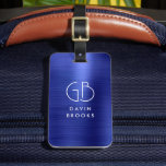 Étiquette À Bagage Monogramme moderne Marine Bleu Brûlé Glam Métalliq<br><div class="desc">Élégant Monogramme moderne Monogramme Marine Bleu Sac métallique brossé Tag</div>