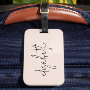 Étiquette À Bagage Monogramme Moderne Minimaliste Élégant Rose Clair