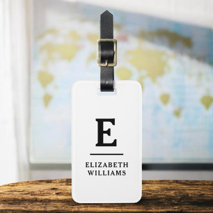 Étiquette À Bagage Monogramme moderne minimaliste noir blanc
