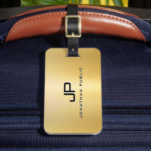 Étiquette À Bagage Monogramme moderne Modèle à look or métallique
