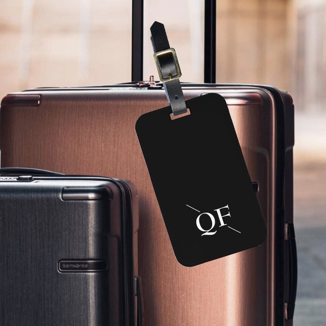 Étiquette À Bagage Monogramme moderne noir et blanc (Créateur téléchargé)