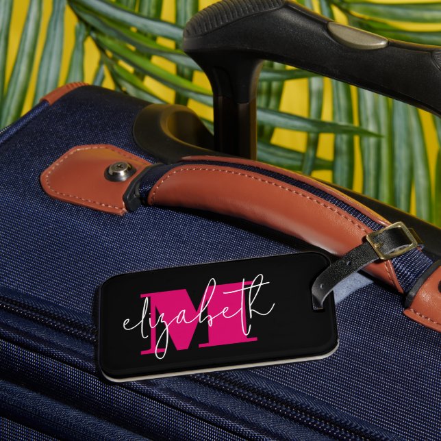 Étiquette À Bagage Monogramme moderne Nom personnalisé (Insitu Rectoal 3)