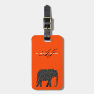 Étiquette À Bagage Monogramme moderne orange et noir