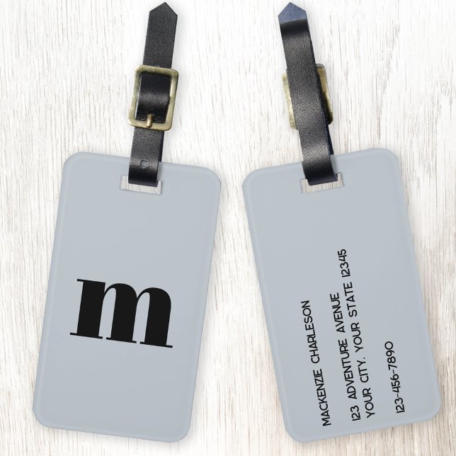 Étiquette À Bagage Monogramme moderne Poudre initiale bleu (Modern lower case monogram initial personalized powder blue luggage tag)