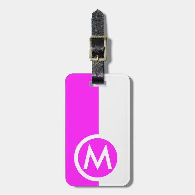 Étiquette À Bagage Monogramme moderne rose deux tons (Devant Vertical)