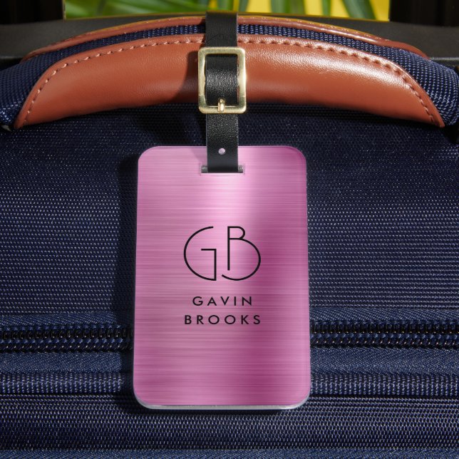 Étiquette À Bagage Monogramme moderne rose pâle brossé Fille métal (Insitu Rectoal 2)