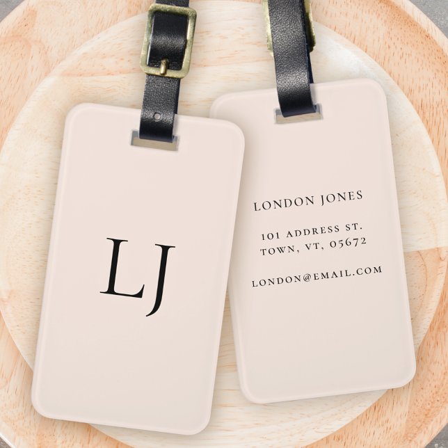 Étiquette À Bagage Monogramme Moderne Rose Simple Personnalisé (Créateur téléchargé)