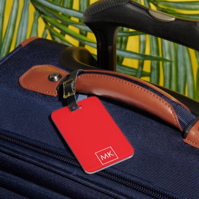 Étiquette À Bagage Monogramme moderne rouge et blanc (Insitu Rectoal 1)
