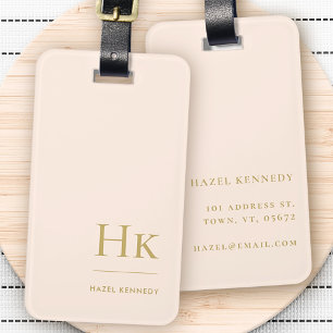 Étiquette À Bagage Monogramme moderne Simple Elégant Blush Pink Or