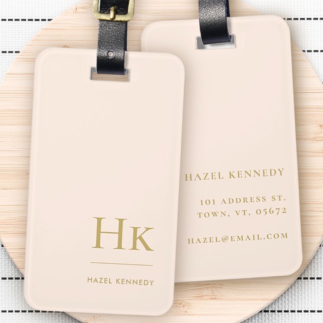 Étiquette À Bagage Monogramme moderne Simple Elégant Blush Pink Or (Créateur téléchargé)