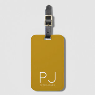 Étiquette À Bagage Monogramme moderne simple moutarde jaune