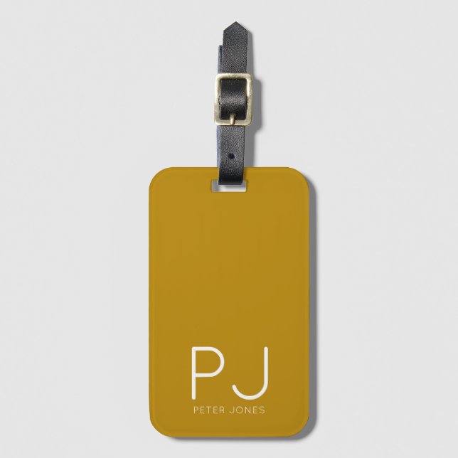 Étiquette À Bagage Monogramme moderne simple moutarde jaune (Devant Vertical)