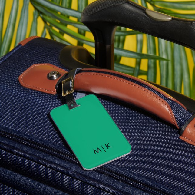 Étiquette À Bagage Monogramme Moderne Vert Bleu et Noir  (Insitu Rectoal 1)